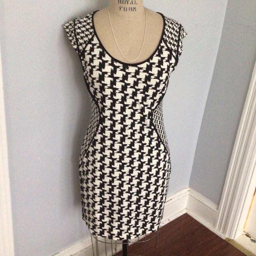 Express Elegant Black and White Houndstooth Dress